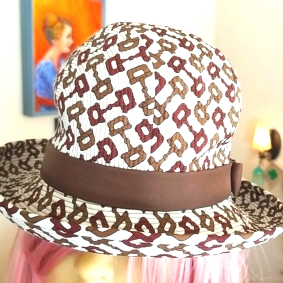 Vtg GUCCI Italy Brown Equestrian Bowler Fabric Horsebit Bucket RARE Hat - Picture 5 of 14